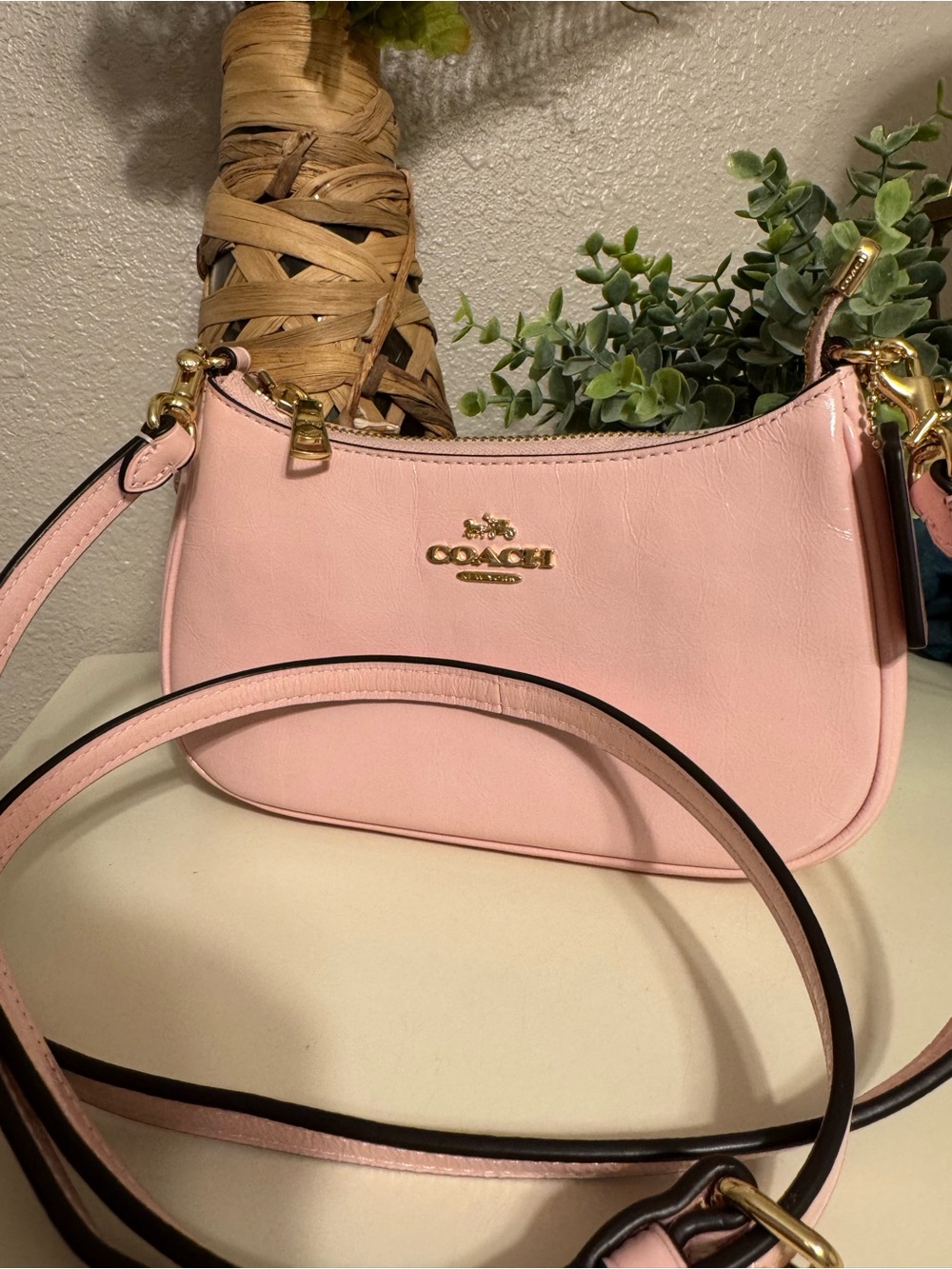 Coach Pink Glazed Leather Mini Teri Crossbody